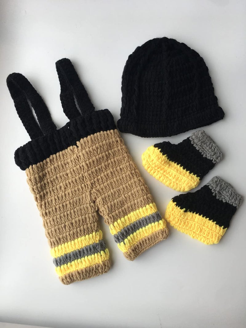 Pinbo Baby Photography Prop Crochet Knitted Firefighter Fireman Hat Pants Shoes - Image 4